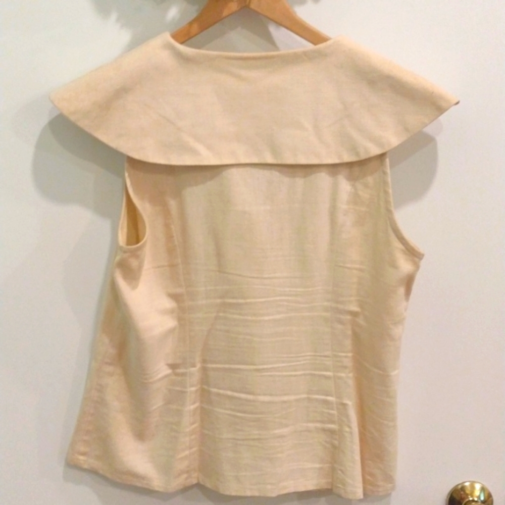 VINTAGE SLEEVELESS DBL BREASTED LINEN TOP (L) - Picture 8 of 11